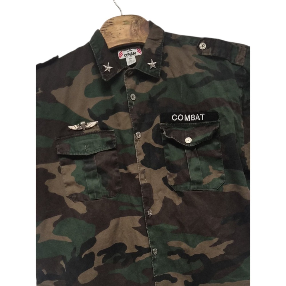 Combat Men's Camouflage Shirt‎ Streetwear Embroidery 3XL Mising 4th Button